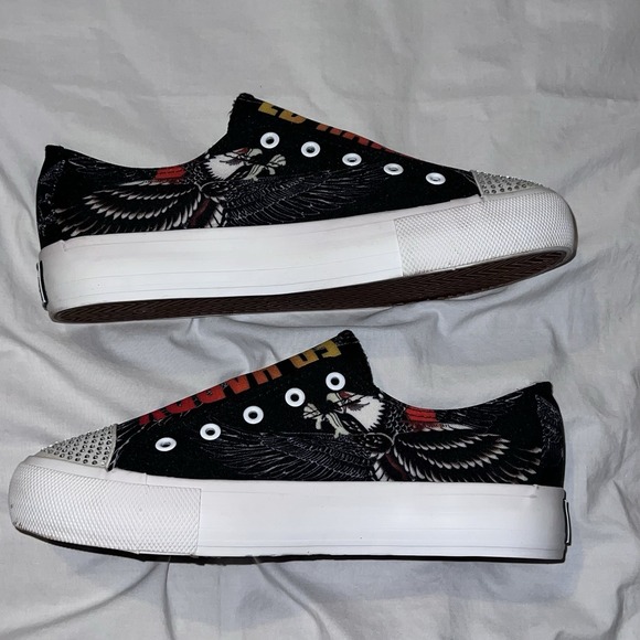 Y2K Ed Hardy Laceless Slip On Shoes Vintage Sneakers Womens Size 10 Eagle Tattoo - Picture 8 of 9